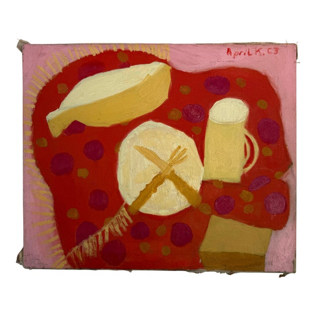 1960s Vibrant Still Life With Dinner Plate For Sale