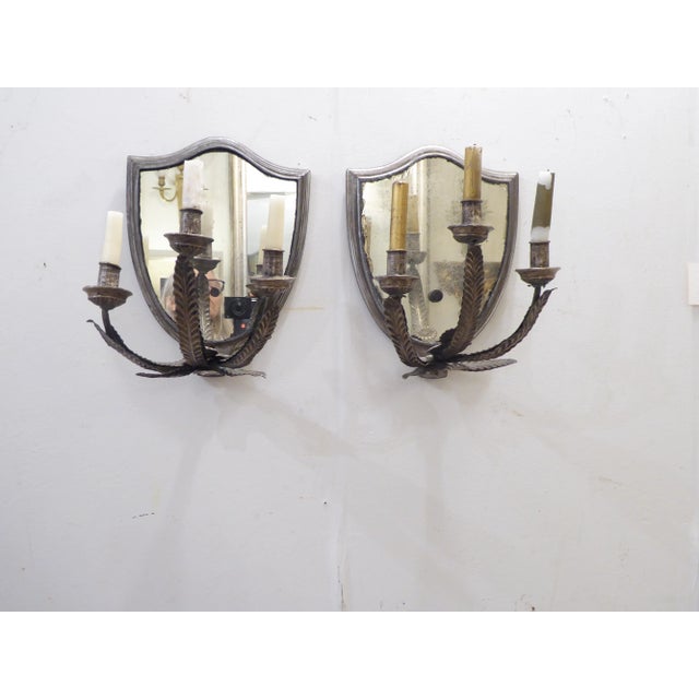 Wood 18th Century Italian Silvered Three Arm Wall Sconces - a Pair For Sale - Image 7 of 7