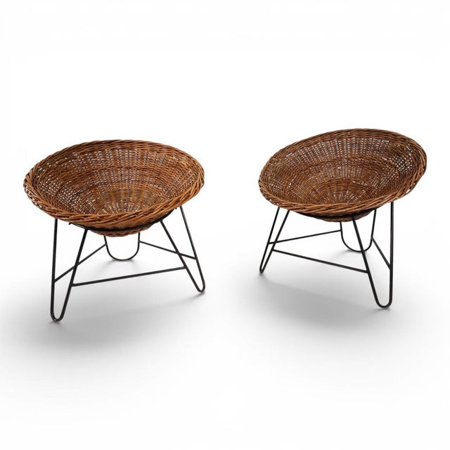 Pod Lounge Chairs in Rattan/Wicker on a Metal Frame, 1970s, Set of 2 For Sale - Image 16 of 18