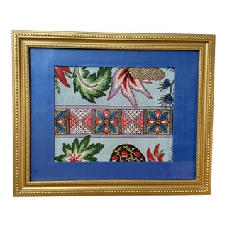 Schumacher "Bailey Botanical" Fabric Art in Thin Nantucket Gold Beaded Frame For Sale