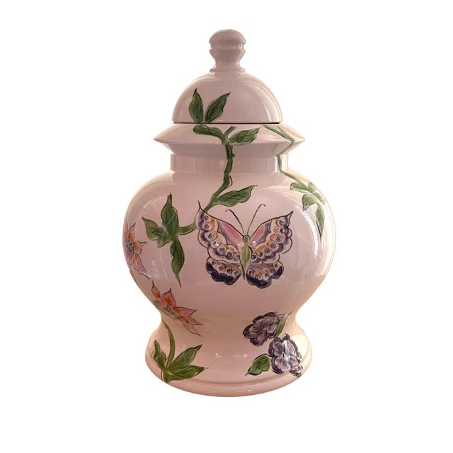 White Vintage Italian Bird and Butterfly Ginger Jar For Sale - Image 8 of 13