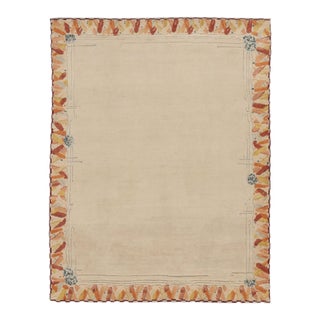 Contemporary Art Deco Style Floral Wool Rug in Beige by Rug & Kilim, India For Sale
