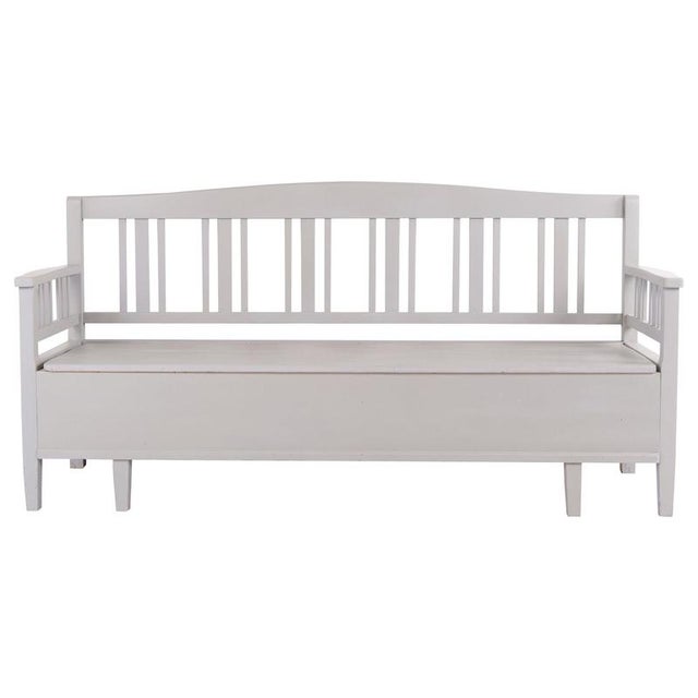 Antique Swedish Bench in Grey Painted Pine, 1860s For Sale - Image 12 of 12