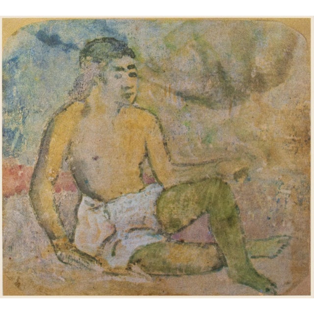 An excellent small vintage full-color print after watercolor painting "Tahitian Woman" by Paul Gauguin (1848, Paris –1903,...