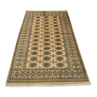 Bokhara Rug 5’1” X 7’10” Beige Wool Tribal Hand-Knotted Oriental Carpet For Sale