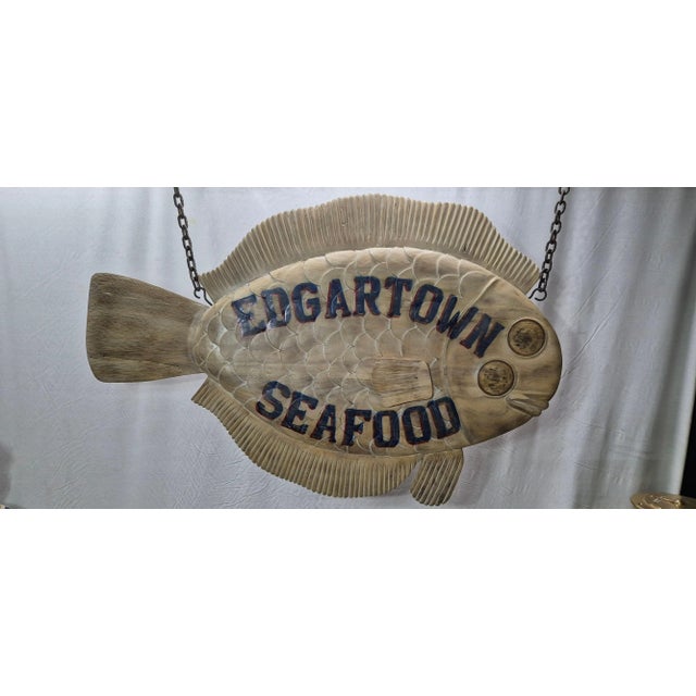 Early 21st Century Edgartown Seafood Carved Flounder Trade Sign For Sale - Image 5 of 12
