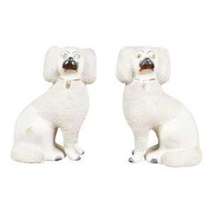 Large English Staffordshire Victorian Split Leg Dogs with White Coat - A Pair