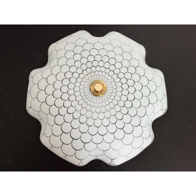 Boho Chic Mid Century Frosted Glass Flower Flush Light For Sale - Image 3 of 18