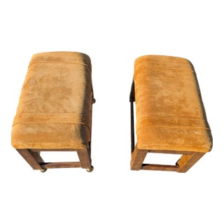 1970 Drexel Heritage Suede Ottomans/Stools-Pair. For Sale