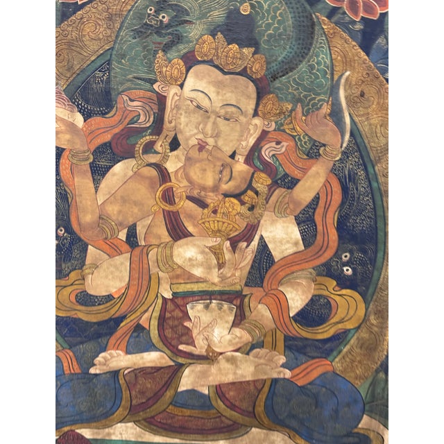 Tibetan Buddhist Yab-Yum Thangka Painting, Framed For Sale - Image 4 of 12