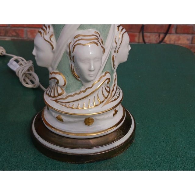 Vintage "Rembrandt Co." Neoclassical Torchieres Lamps Table Top, Faces, Blue and White Signed - a Pair For Sale - Image 9 of 12