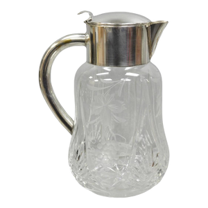Antique Victorian German Silver Plated Cut Crystal Glass Lemonade Water Pitcher