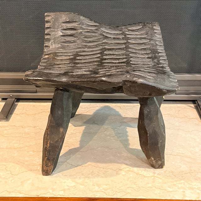 Wood Rustic Carved Wood Stool For Sale - Image 7 of 8