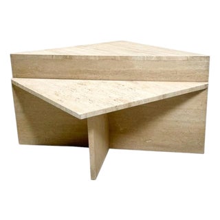 Low Triangular Travertine Table, 1970s For Sale