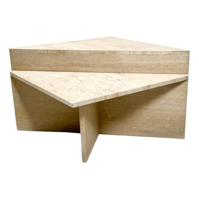 Low Triangular Travertine Table, 1970s For Sale