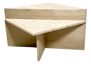 Low Triangular Travertine Table, 1970s