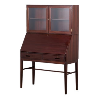 Vintage Mahogany Secretaire with Display Cabinet by Kai Winding for P. Jeppesen, 1950s For Sale