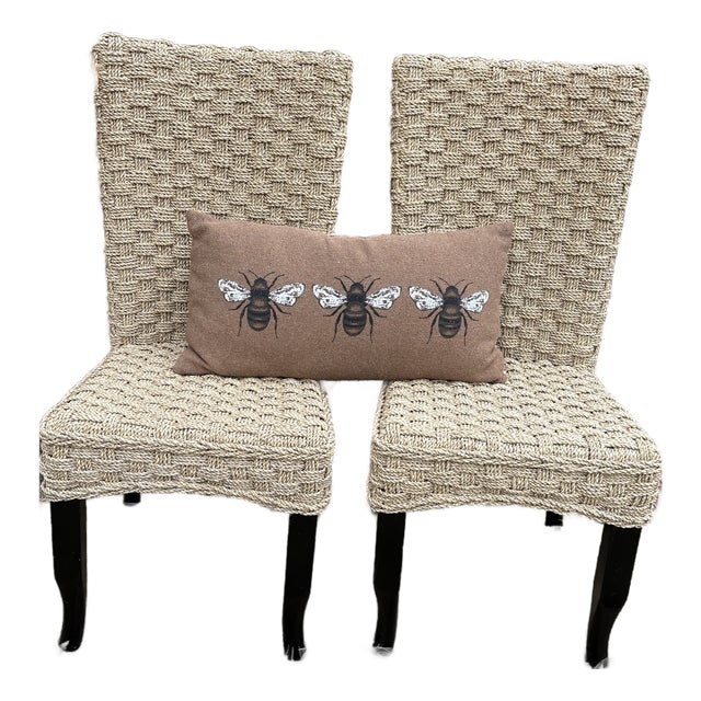 Pair of Handwoven Seagrass Dining Chairs | Organic Modern Coastal Style For Sale