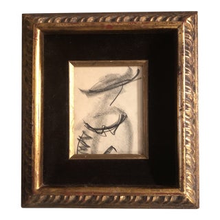 Original Vintage Abstract Charcoal Fashion Study Drawing Vintage Frame Velvet Liner 1950's For Sale
