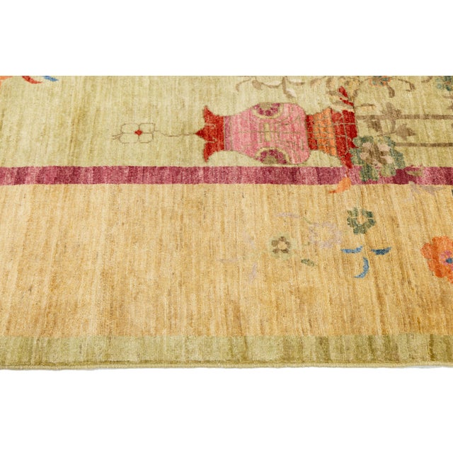 2020s Sage Green Modern Chinese Style Wool Area Rug – Hand-Knotted Chinoiserie Floral For Sale - Image 5 of 11