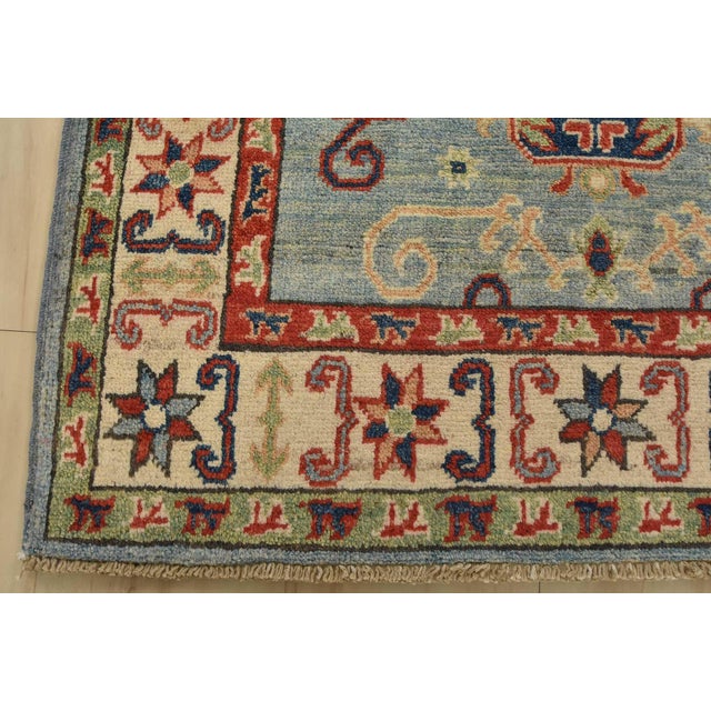 Textile Kazak Rug 2’10” X 4′ Blue Wool Tribal Hand-Knotted Oriental Carpet For Sale - Image 7 of 10