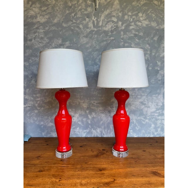 Pair of Tangerine Color Glass Murano Table Lamps, 19 For Sale - Image 12 of 12