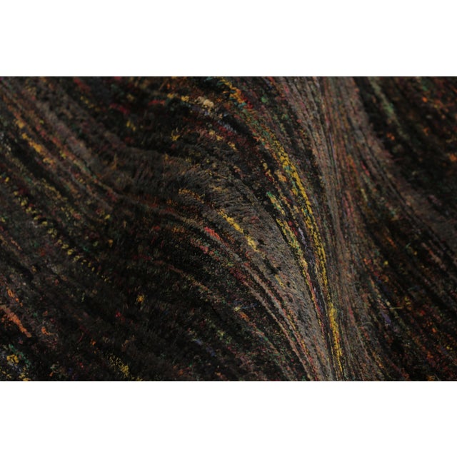 Textile Rug & Kilim’s Modern Textural Rug, Polychromatic Striae on Rich Black Tones For Sale - Image 7 of 8