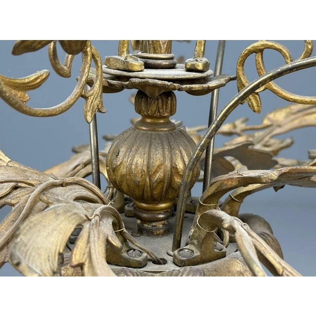 Rococo Style, Leaf and Vine Chandelier, Dore Bronze, Italy, 1920s For Sale - Image 11 of 13