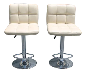 1970s Modern Chrome & Faux White Leather Bar Stools - a Pair