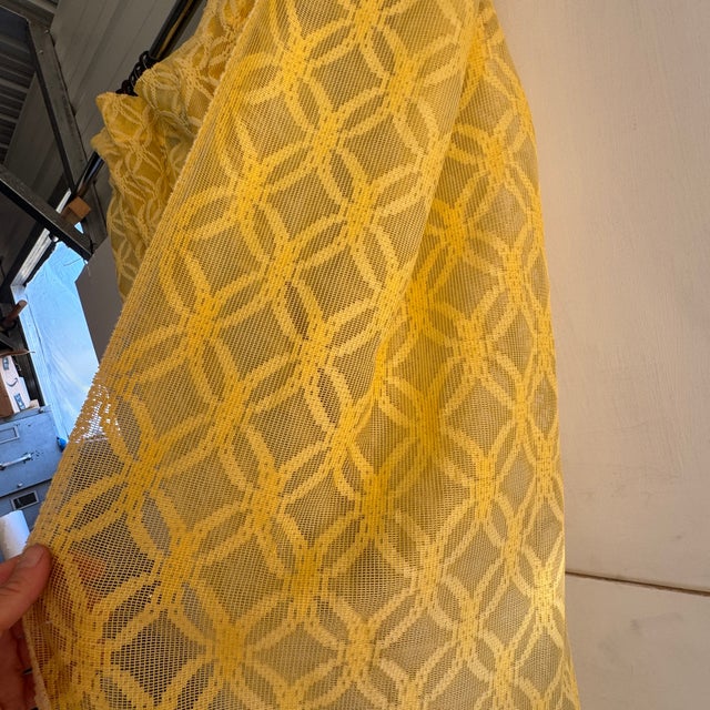 Goldenrod Mid 20th Century Modern Geometric Yellow Sheer Curtains- A Pair For Sale - Image 8 of 11