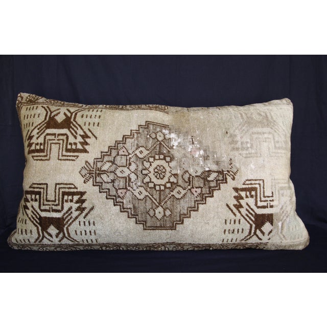 Classic Turkish Oushak Rug Lumbar Pillow – Handwoven Vintage Rug Cushion Case -19'' X 33'' For Sale - Image 4 of 10