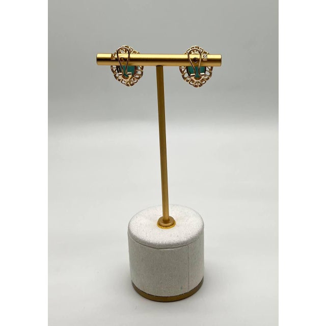 Early 21st Century Blue Teal Turquoise Diamonds Lattice 14k Yellow Gold Statement Earrings - Set of 2 For Sale - Image 5 of 12