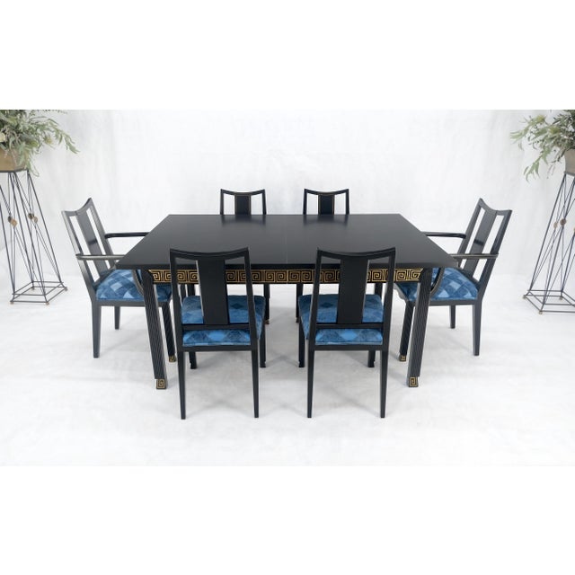 Black Lacquer Gold Ornament Decorated 6 Chairs 2 Leaves Dining Table Set MINT! For Sale - Image 14 of 18