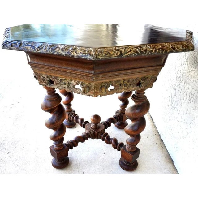 Wood Antique French Table Louis XIII Octagonal Barley Twist 1800s For Sale - Image 7 of 13