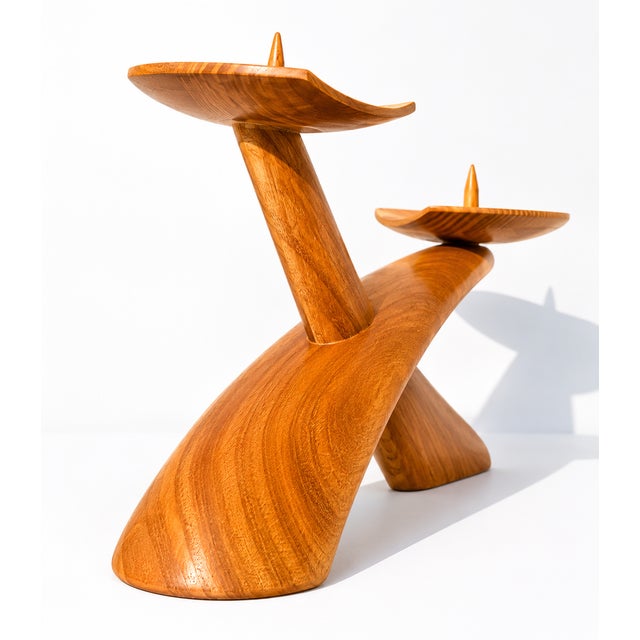 Mid-Century Modern Biomorphic Boomerang Wood Double Flame Candlestick, 1950s For Sale - Image 3 of 10
