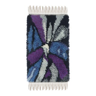 Vintage Swedish Rya Rug With Violet and Blue Abstract Pattern - Rug & Kilim For Sale
