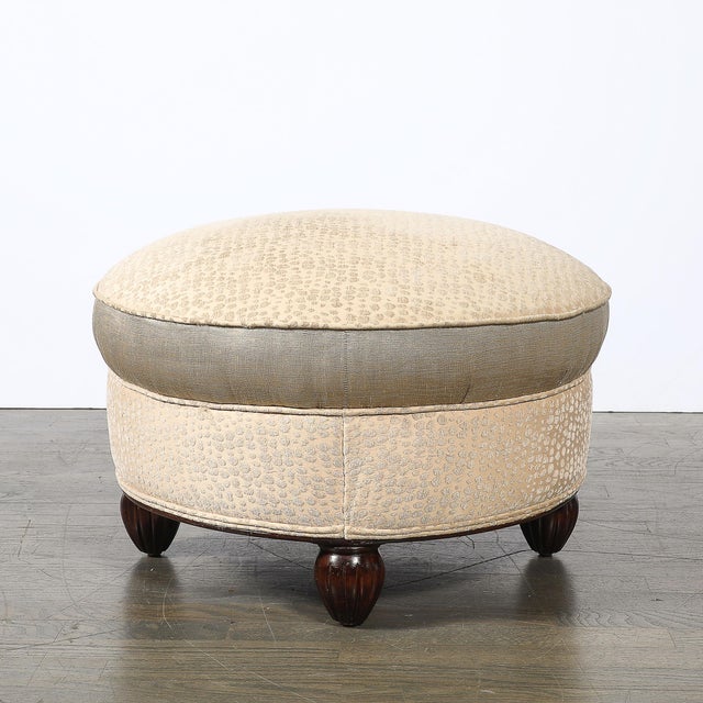 Art Deco Upholstered Ottomans With Walnut Reeded Supports Manner of Ruhlmann For Sale In New York - Image 6 of 13