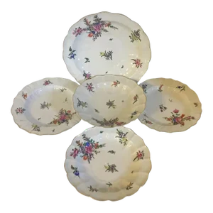 18th Century Continental Porcelain Plates Decorated with Floral Sprig - Set of 5