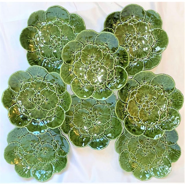 Vintage Majolica Cabbage Ware Geranium Plates - Set of 8 For Sale In Houston - Image 6 of 10