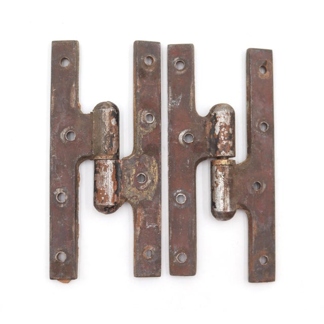 Vintage steel left swing olive door hinges, painted brown. The original mounting screws are not available. Good condition...