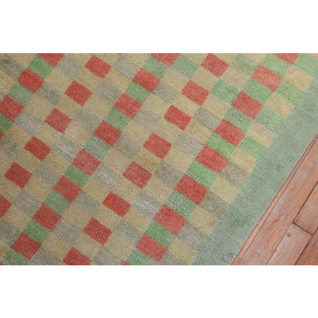 Mint Green Vintage Turkish Anatolian Deco Checkerboard Rug - 5'7" x 10'2" For Sale In New York - Image 6 of 18
