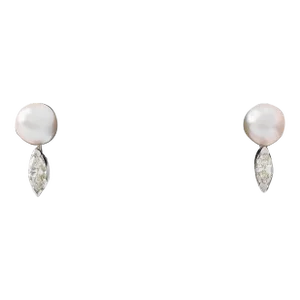14k White Gold Cultured Pearl Diamond Earrings