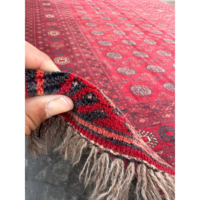 Red Hand Knotted Tribal Turkomen Bukhara Rug For Sale - Image 8 of 9