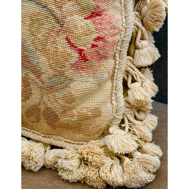 ‘French Aubusson-Style’ Tapestry Cushion/Pillow With Wool Needlepoint Botanical Design and Solid Cotton Velvet Zippered Back by Chelsea Textiles For Sale - Image 10 of 12