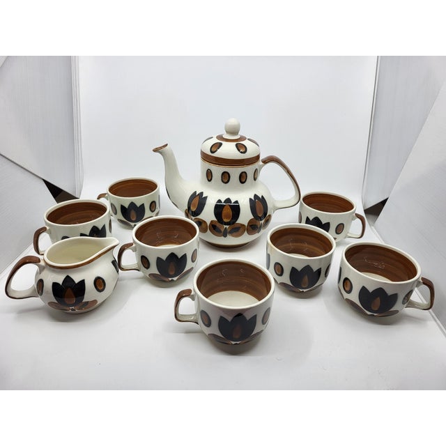 Boch La Louvière Tea Service Kimono Series in Earthenware, Belgium, 1970s, Set of 9 For Sale - Image 16 of 16