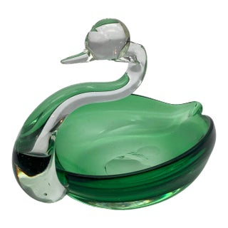 1980s Decorative Green Glass Bird For Sale