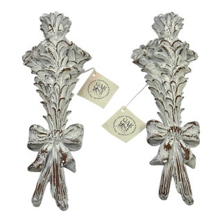 Antique Reproduction Plaster Wall Candle Holders/ Sconces With Bows by Gargoyles Studio - A Pair For Sale