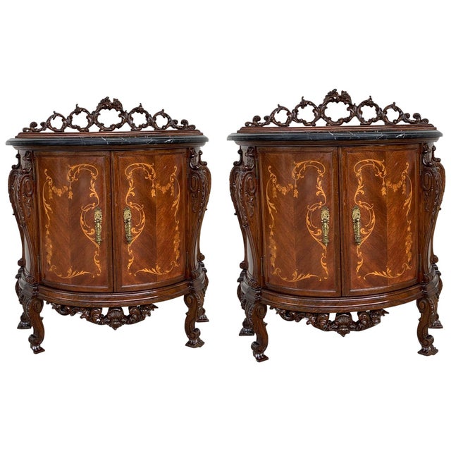 Pair of Carved and Marquetry Nightstands with Two Doors and Hidden Drawer For Sale - Image 15 of 18