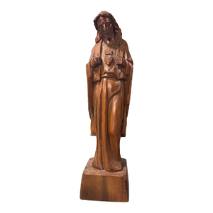 Vintage Hand Carved Wooden 17" Statue Sculpture Sacred Heart of Jesus