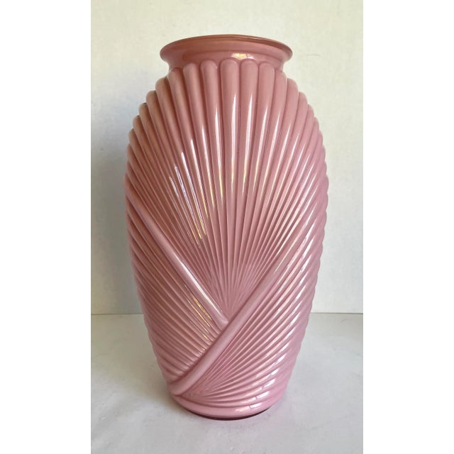 Vintage Postmodern Deco Ribbed Pink Glass Vase For Sale In Los Angeles - Image 6 of 10